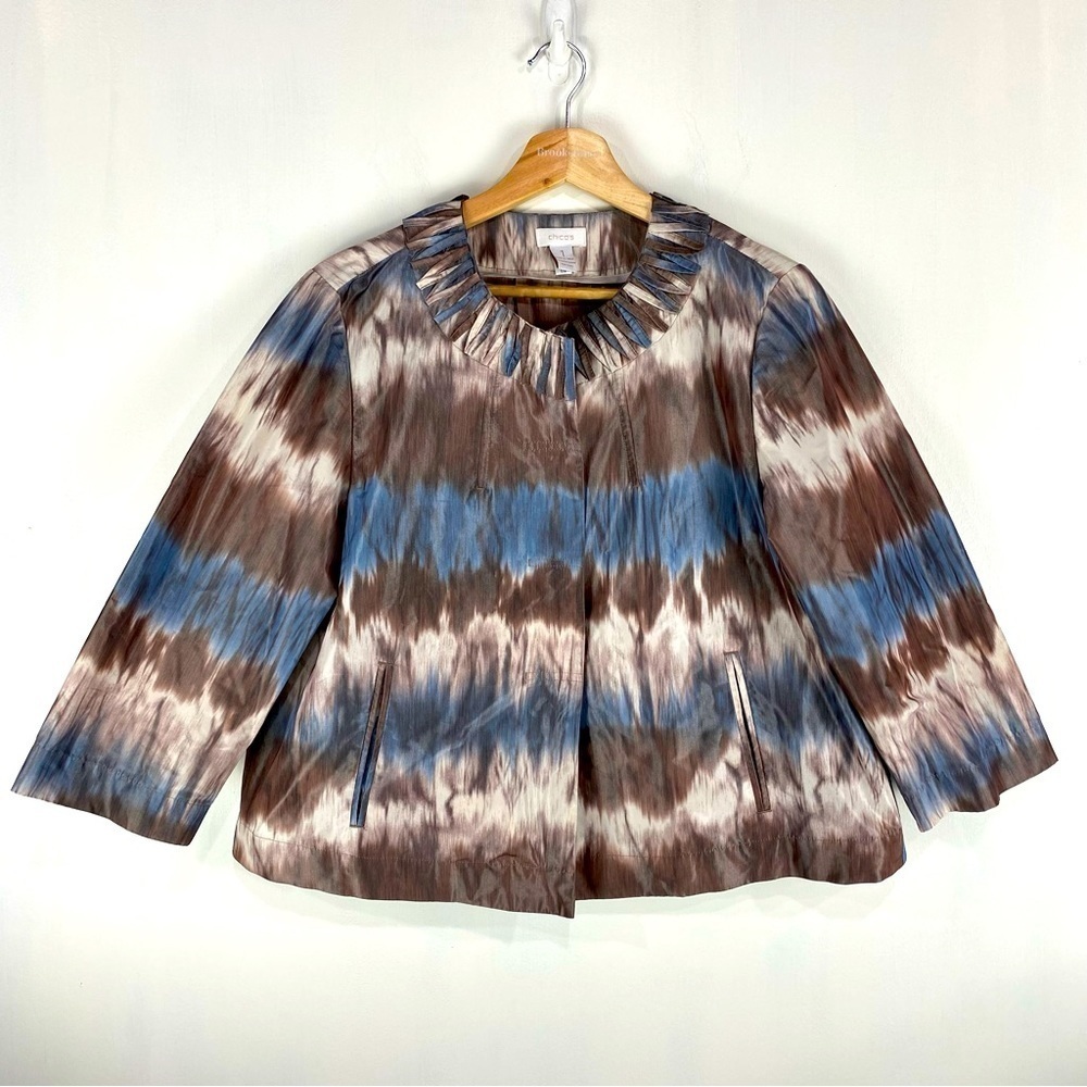 Chico's Darya Silky Full Snap Up Down Tie Dye Coat Jacket Blazer Size 1 (8-10)‎